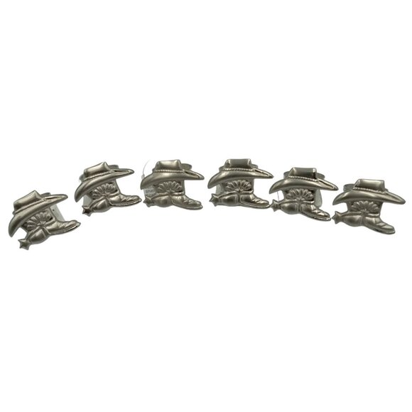 Cowboy Hat & Boots Napkin Rings Silver Tone Metal Western Table Decor Set Of 6 - Picture 2 of 8